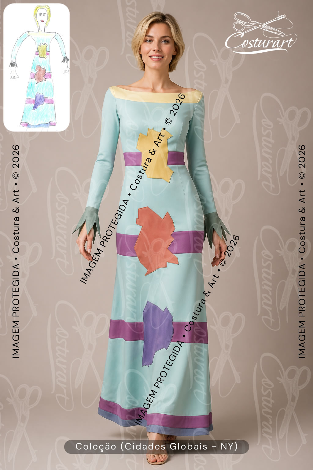 Vestido cenográfico Costura & Art inspirado em New York