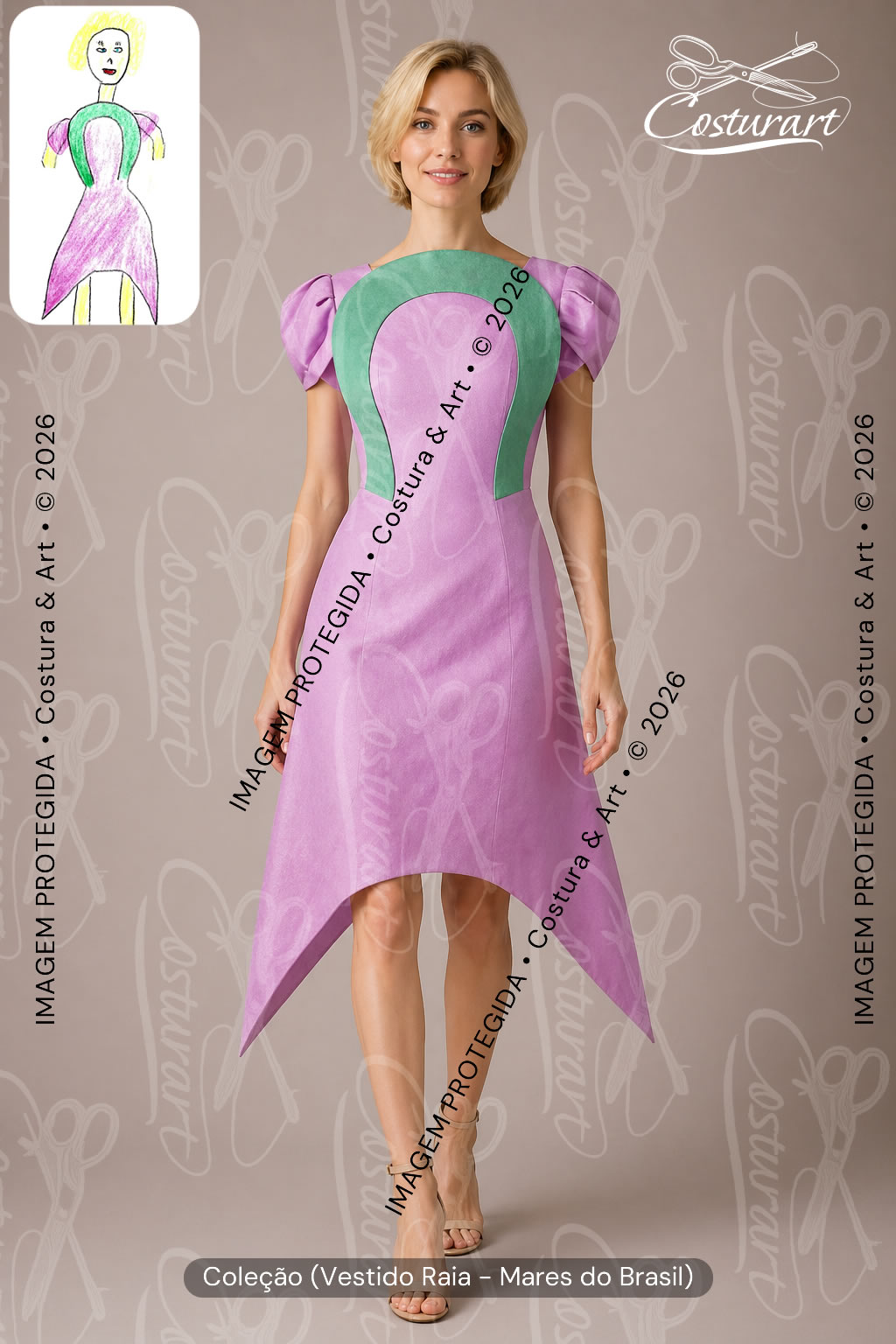 Roupa estilizada Costura & Art da coleção Mares do Brasil
