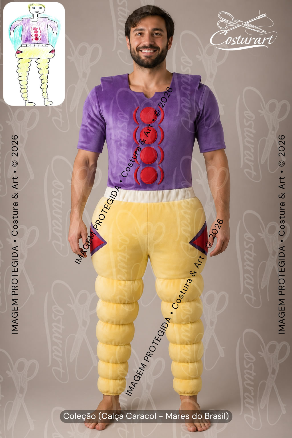 Fantasia masculina criativa Costura & Art para eventos